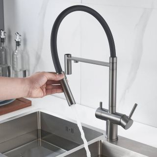 Смеситель для кухни с гибким изливом и подключением фильтра Maretti Calabria CA31RGF11, оружейная сталь